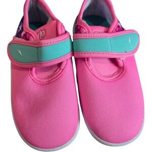 Speedo Kids Water Shoes Pink Turquoise Flamingo Print Hook Loop NEW Girls M 7-8